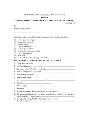 Form 4 Permanent Driving Licence Delhi