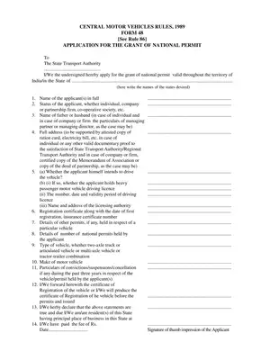 Form No. 48 Application For Grant of National Permit