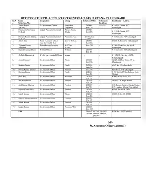 Haryana Telephone Directory For Accounts Department