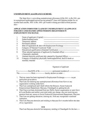 Haryana Unemployment Allowance Scheme Application Form