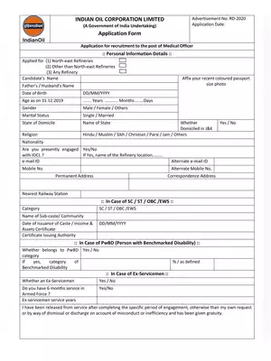 Indian Oil Corporation Limited Post Application Form