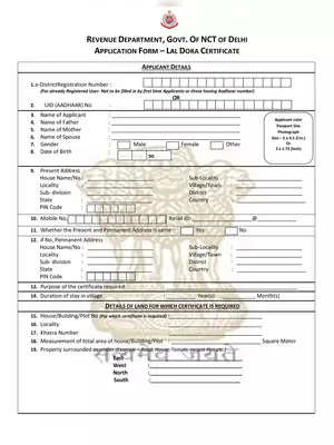 Issuance of Lal dora Certificate Application Form Delhi