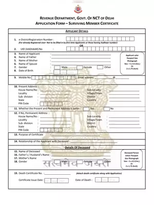 Issuance of Surviving Member Certificate Application Form Delhi