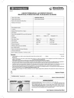 KBL Suraksha Application Form