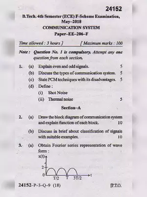 MDU B.Tech Communication System Question Paper 2018