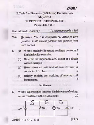 MDU B.Tech Electrical Technology Question Paper 2018