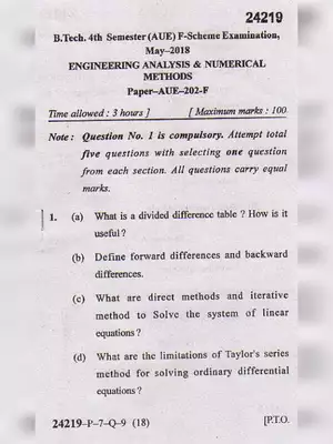 MDU B.Tech Engineering Analysis & Numerical Question Paper 2018