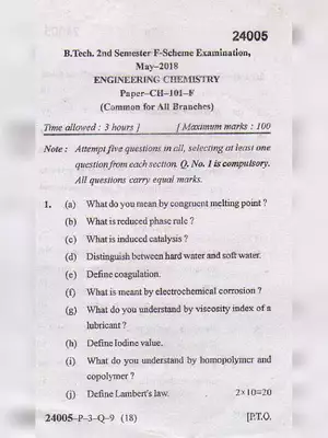 MDU B.Tech Engineering Chemistry Question Paper 2018