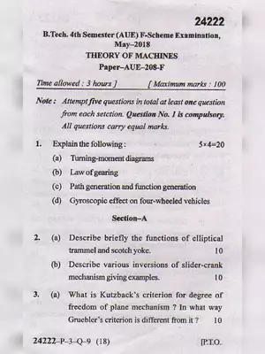 MDU B.Tech Theory of Machines Question Paper 2018