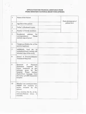 Prime Minister’s National Relief Fund Application Form