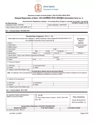 Punjab Birth Certificate Delayed Form Punjabi