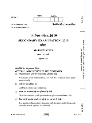 Rajasthan Board Class 10th Mathematics Question Paper 2019 Hindi