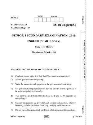 Rajasthan Board Class 12th English (C) Question Paper 2019