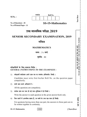 Rajasthan Board Class 12th Mathematics Question Paper 2019 Hindi
