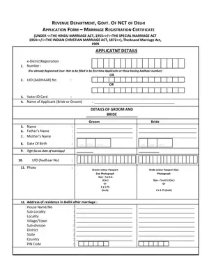 Registration of Marriage Application Form Delhi