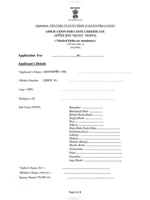 SC/ST Certificate Form Assam Assamese