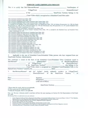 SC /ST Certificate Form Bihar
