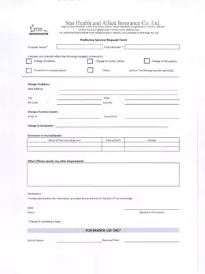 Star Health Proforma Service Request Form