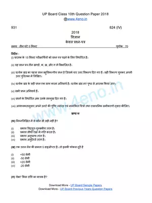 UP Board Class 10 Science Question Paper 2018 Hindi