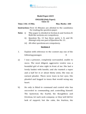 UP Board Class 12 English Question Paper 2019