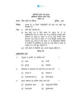 UP Board Class 12 History Question Paper 2019 Hindi