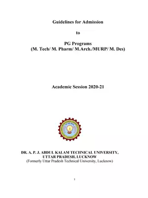 UPSEE Guidelines M.Tech / M.Pharm / M.Arch / MDes / MURP