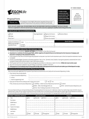 Aegon Life Insurance Application Proposal Form
