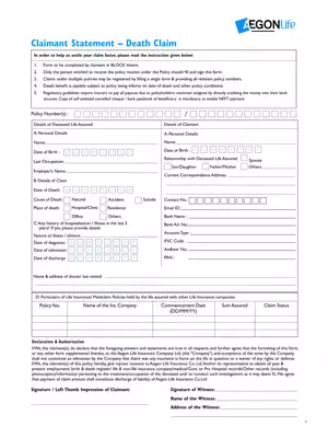 Aegon Religare Life Insurance Death Claim Form