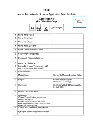 Amma Two Wheeler Scheme Application Form Rural 2020