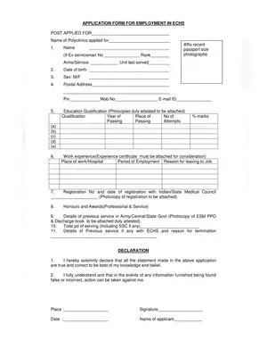 Application Form For Employment in ECHS