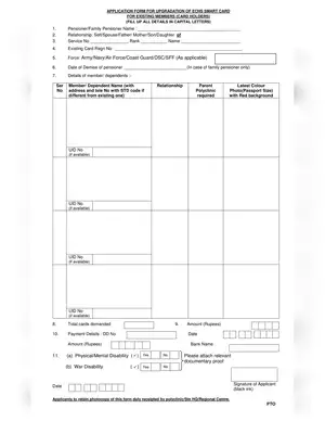 Application Form For Upgradation of  ECHS Smart Card PDF