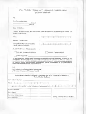 Atal Pension Yojana Account Closure Form PDF