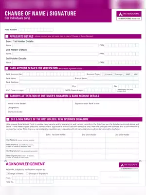 Axis Mutual Fund Change of Name & Signature Application Form