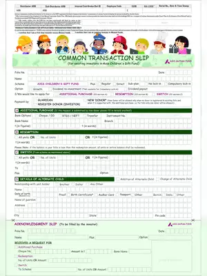 Axis Mutual Fund Common Application Slip
