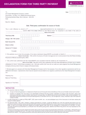 Axis Mutual Fund Declaration Form For Third Party Payment