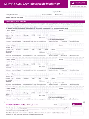 Axis Mutual Fund Multiple Bank Accounts Registration Form