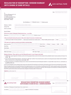 Axis Mutual Fund Revalidation of Redemption / Dividend Warrant Form