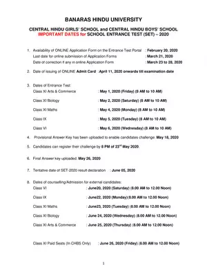 BHU / CHS Varanasi Admission 2020 Notification