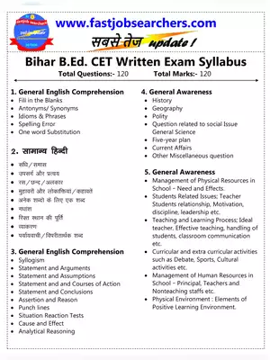 Bihar B.Ed Combined Entrance Test 2020 Syllabus Hindi