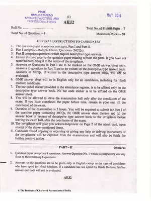 CA Final (OLD) Advanced Auditing and Professional Ethics Question Paper May 2019