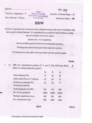 CA Final (OLD) Advanced Management Accounting Question Paper Nov 2019