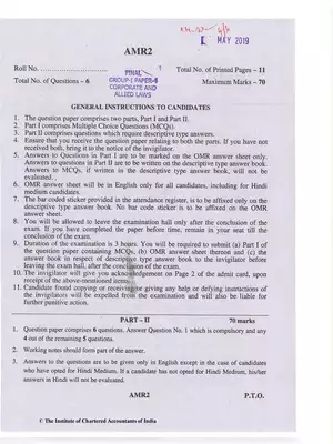 CA Final (OLD) Corporate & Allied Law Question Paper May 2019