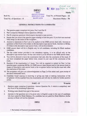 CA Final (OLD) Corporate & Allied Law Question Paper Nov 2019