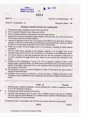 CA Final (OLD) Direct Tax Laws Question Paper May 2019