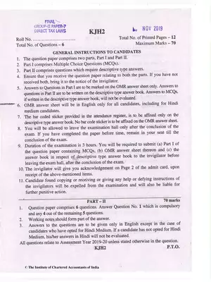 CA Final (OLD) Direct Tax Laws Question Paper Nov 2019