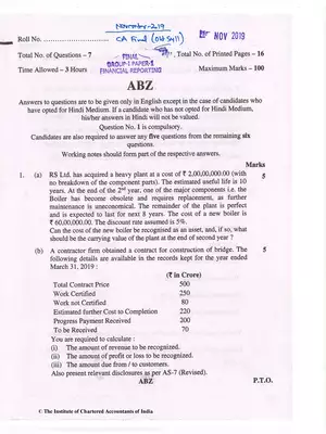CA Final (OLD) Financial Reporting Question Paper Nov 2019