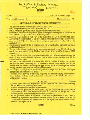 CA Final (OLD) Indirect Tax Laws Question Paper Nov 2019