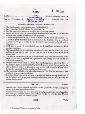 CA Final (OLD) Information Systems Control & Audit Question Paper May 2019