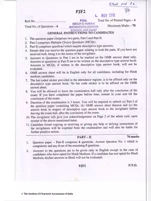 CA Final (OLD) Information Systems Control & Audit Question Paper Nov 2019