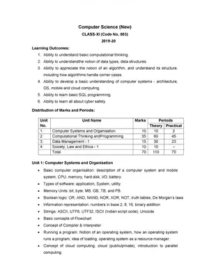 CBSE Class 11 Computer Science Syllabus 2019 -20